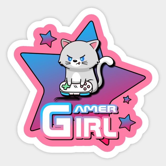 Gamer Girl Cat Stars Sticker by AlondraHanley